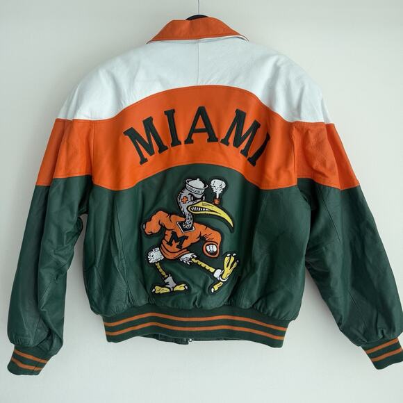 Vintage Other - Vintage Miami Hurricanes Leather Jacket Mens Large Varsity Football Retro Logo